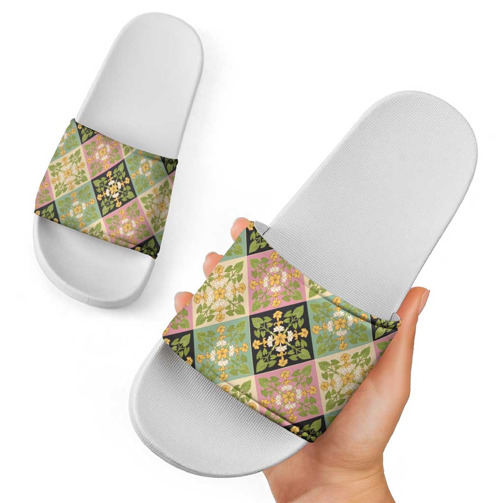 Seamless Pattern Puakenikeni and Kalo Slide Sandals LT9 - Polynesian Pride