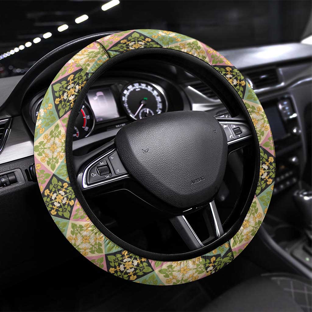 Seamless Pattern Puakenikeni and Kalo Steering Wheel Cover - Polynesian Pride