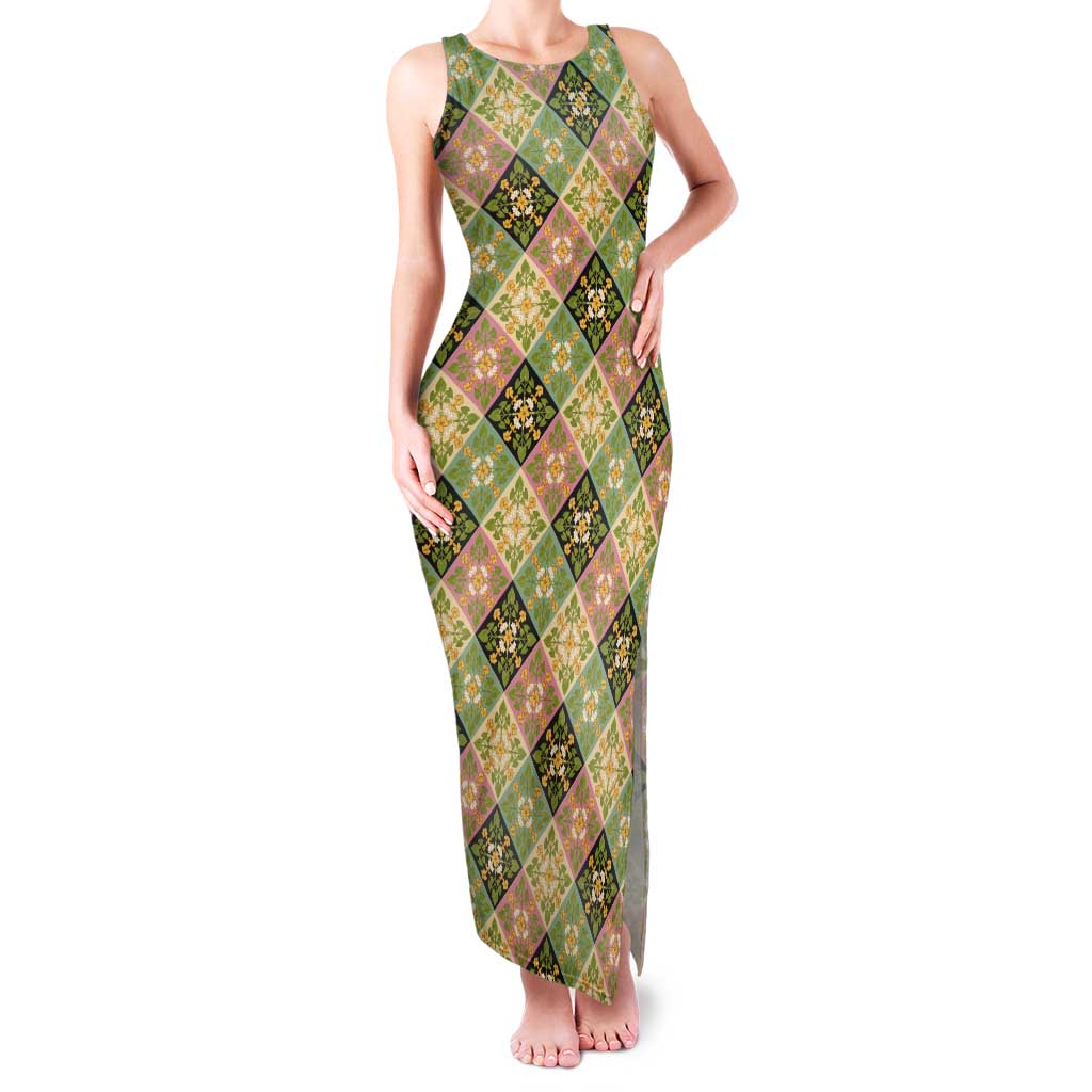 Seamless Pattern Puakenikeni and Kalo Tank Maxi Dress LT9 Women Beige - Polynesian Pride