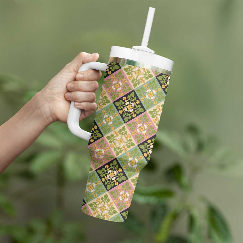 Seamless Pattern Puakenikeni and Kalo Tumbler With Handle - Polynesian Pride