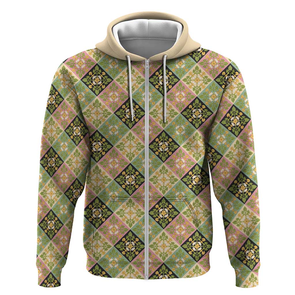 Seamless Pattern Puakenikeni and Kalo Zip Hoodie LT9 Zip Hoodie Beige - Polynesian Pride