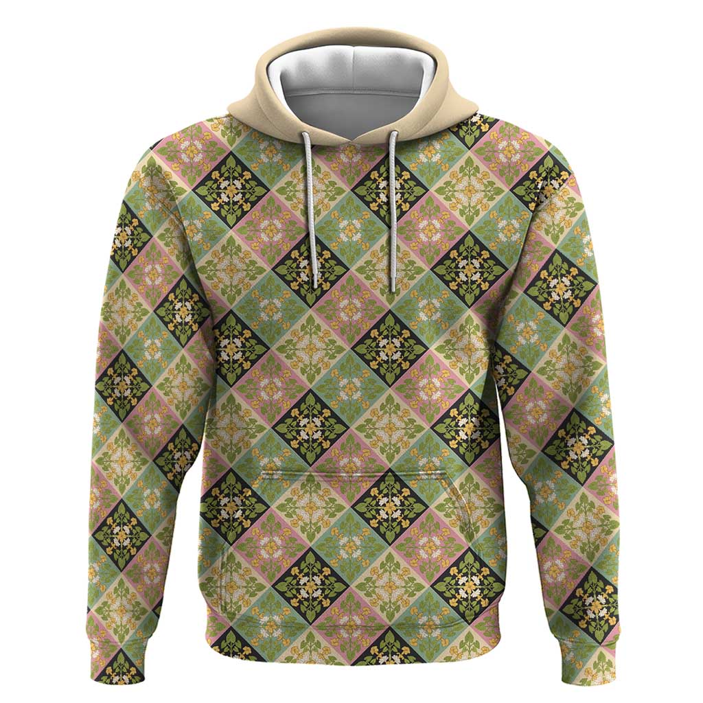 Seamless Pattern Puakenikeni and Kalo Zip Hoodie LT9 Pullover Hoodie Beige - Polynesian Pride