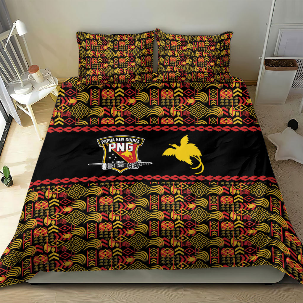 Papua New Guinea Kumuls Bedding Set Bird of Paradise Black Version
