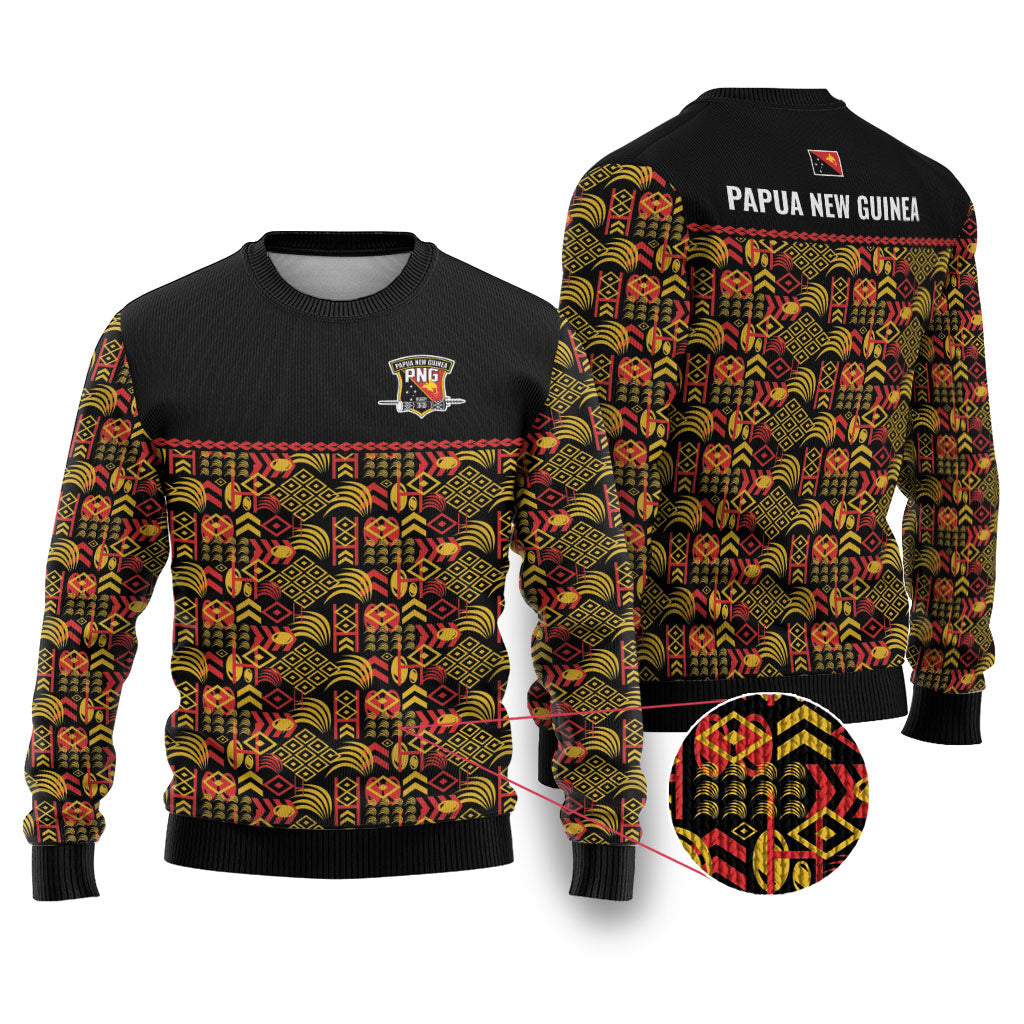Papua New Guinea Kumuls Ugly Christmas Sweater Bird of Paradise Black Version LT9 Black - Polynesian Pride