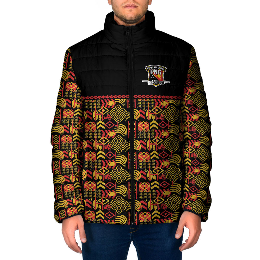 Papua New Guinea Kumuls Padded Jacket Bird of Paradise Black Version LT9 Men Black - Polynesian Pride