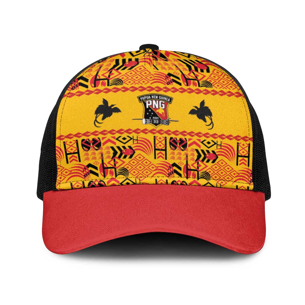 Papua New Guinea Kumuls Baseball Net Cap Bird of Paradise Gold Version LT9 One Size Black Gold - Polynesian Pride