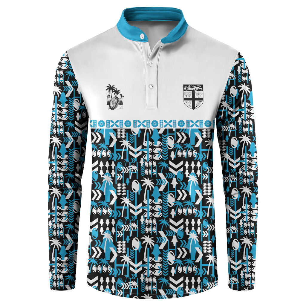 Fiji Bati Button Sweatshirt Bati Island Warrior Geometry LT9 Blue - Polynesian Pride