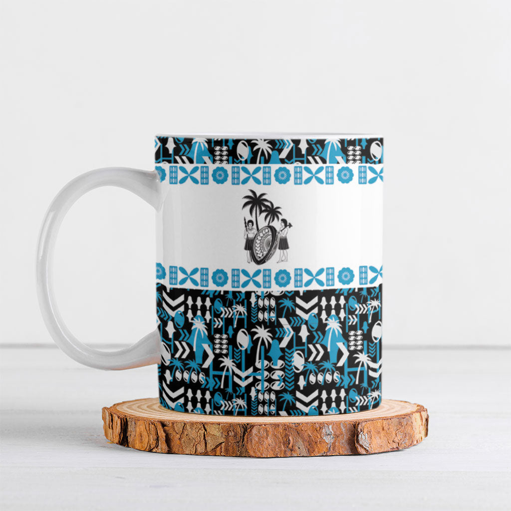 Fiji Bati Ceramic Mug Bati Island Warrior Geometry LT9 Blue - Polynesian Pride