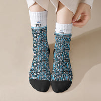 Fiji Bati Crew Socks Bati Island Warrior Geometry LT9 Crew Socks Blue - Polynesian Pride