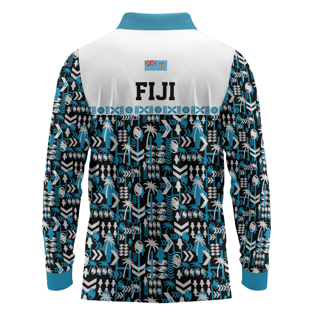 Fiji Bati Long Sleeve Polo Shirt Bati Island Warrior Geometry LT9 - Polynesian Pride