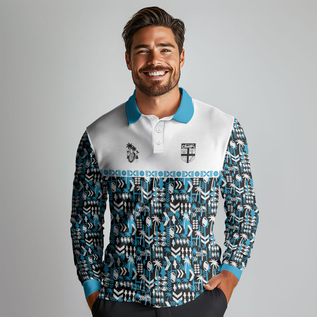 Fiji Bati Long Sleeve Polo Shirt Bati Island Warrior Geometry LT9 - Polynesian Pride