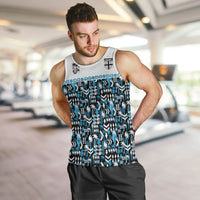 Fiji Bati Men Tank Top Bati Island Warrior Geometry LT9 Blue - Polynesian Pride