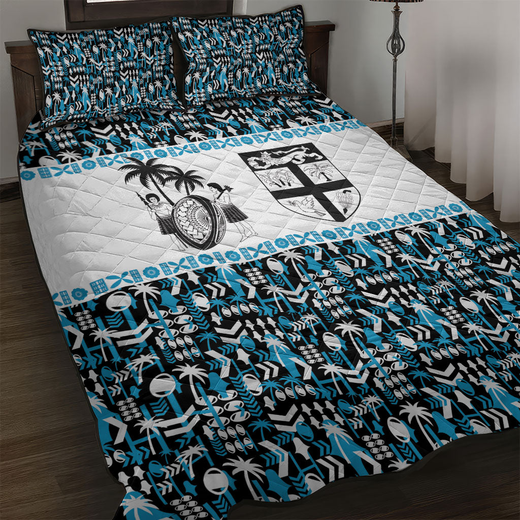 Fiji Bati Quilt Bed Set Bati Island Warrior Geometry LT9 Blue - Polynesian Pride