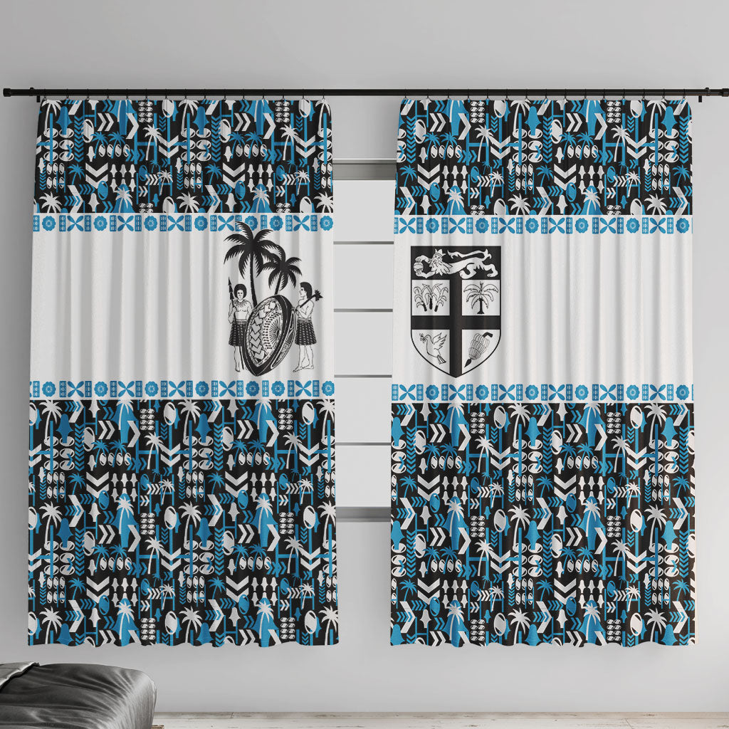 Fiji Bati Window Curtain Bati Island Warrior Geometry LT9 With Hooks Blue - Polynesian Pride