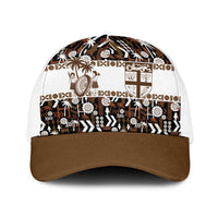 Fiji Bati Baseball Net Cap Masi-inspired Tapa Pattern LT9 One Size White Brown - Polynesian Pride