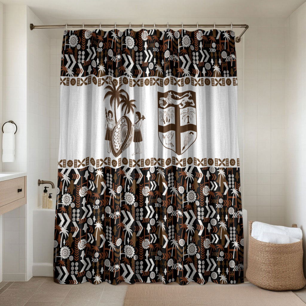 Fiji Bati Bathroom Set Masi-inspired Tapa Pattern LT9 Shower Curtain Only Brown - Polynesian Pride