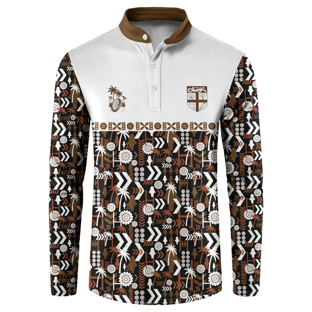 Fiji Bati Button Sweatshirt Masi-inspired Tapa Pattern LT9 Brown - Polynesian Pride