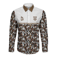 Fiji Bati Long Sleeve Button Shirt Masi-inspired Tapa Pattern LT9 Unisex Brown - Polynesian Pride
