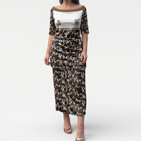 Fiji Bati Puletasi Masi-inspired Tapa Pattern LT9 Long Dress Brown - Polynesian Pride