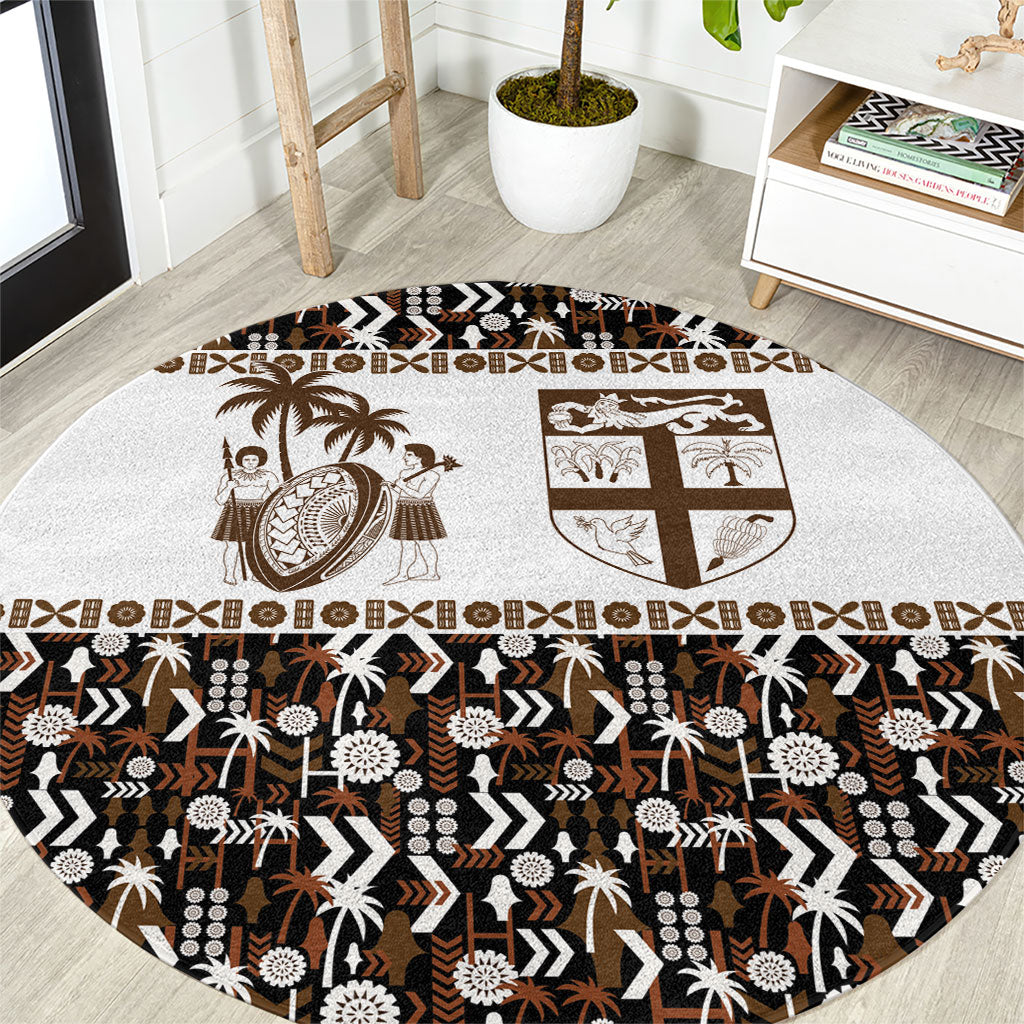Fiji Bati Round Carpet Masi-inspired Tapa Pattern LT9 Brown - Polynesian Pride