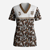 Fiji Bati Scrub Top Masi-inspired Tapa Pattern LT9 Adult Brown - Polynesian Pride