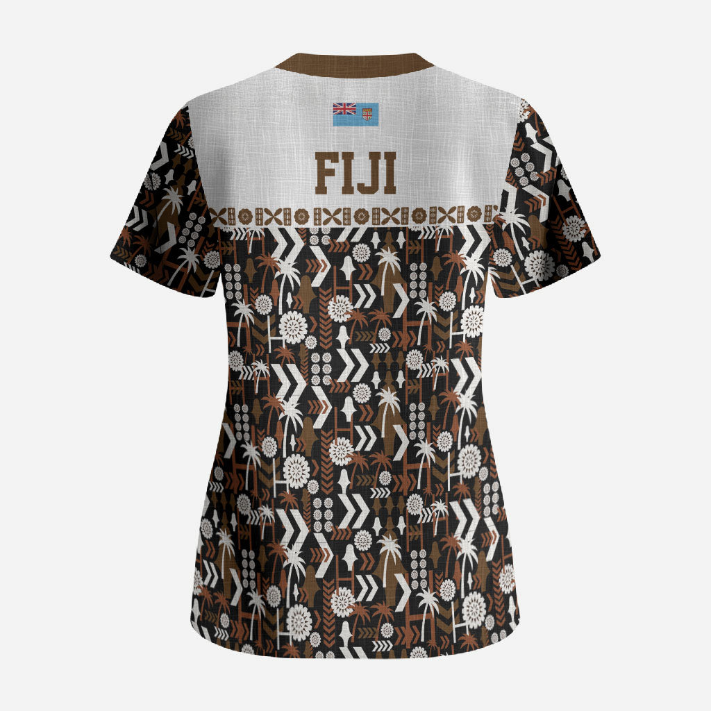 Fiji Bati Scrub Top Masi-inspired Tapa Pattern LT9 - Polynesian Pride