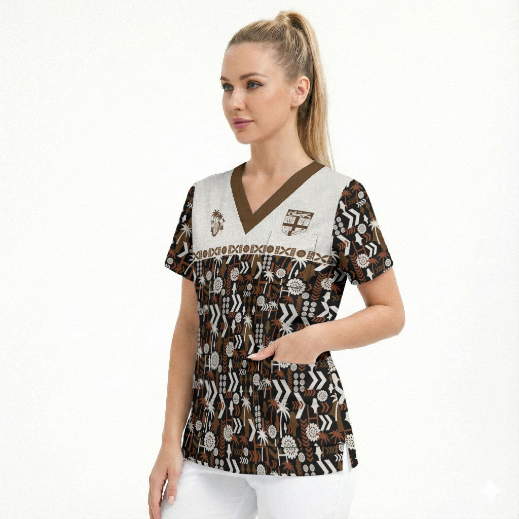 Fiji Bati Scrub Top Masi-inspired Tapa Pattern LT9 - Polynesian Pride