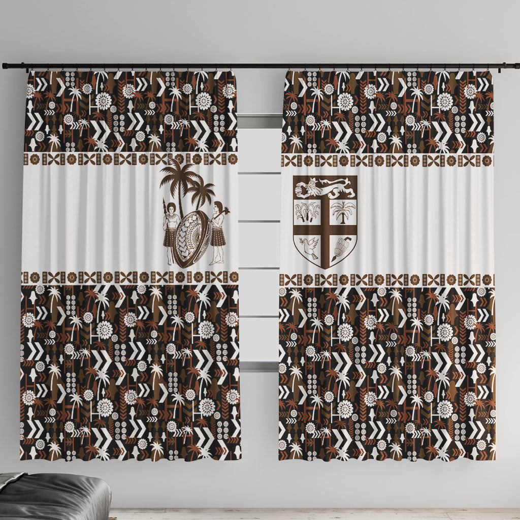 Fiji Bati Window Curtain Masi-inspired Tapa Pattern LT9 With Hooks Brown - Polynesian Pride
