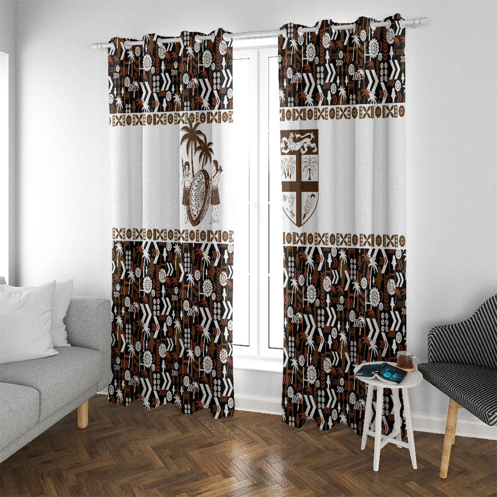 Fiji Bati Window Curtain Masi-inspired Tapa Pattern LT9 With Grommets Brown - Polynesian Pride