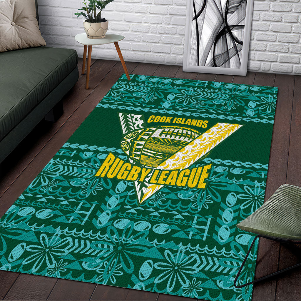 Cook Islands Island Floral Area Rug Teal Traditional Kuki's Geometric Pattern LT9 Teal - Polynesian Pride