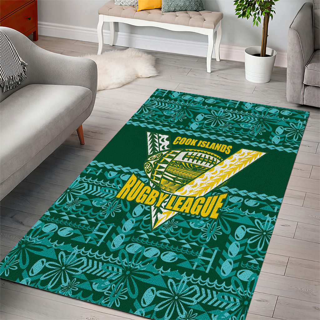 Cook Islands Island Floral Area Rug Teal Traditional Kuki's Geometric Pattern LT9 - Polynesian Pride