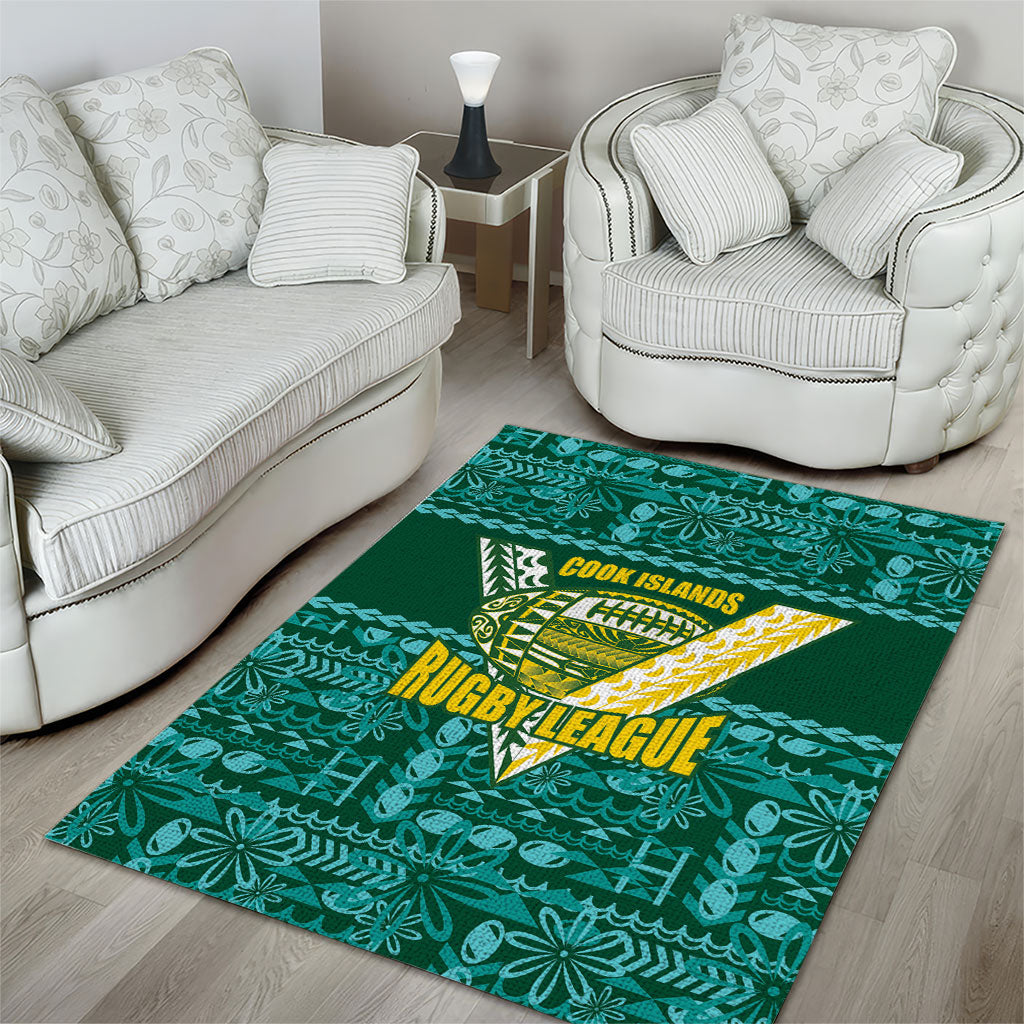 Cook Islands Island Floral Area Rug Teal Traditional Kuki's Geometric Pattern LT9 - Polynesian Pride