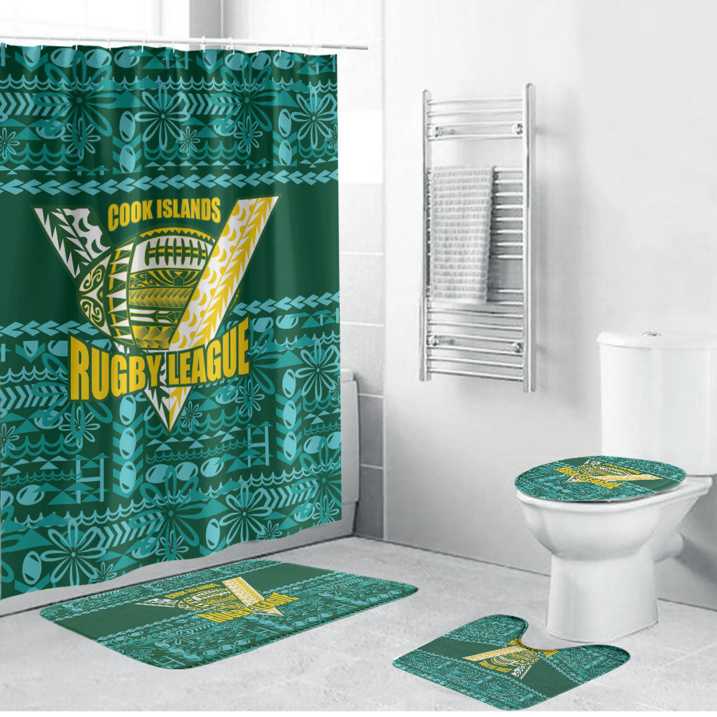 Cook Islands Island Floral Bathroom Set Teal Traditional Kuki's Geometric Pattern
