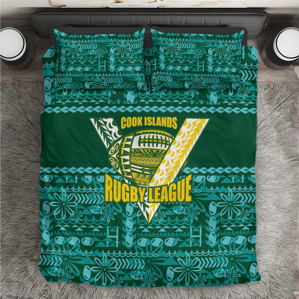 Cook Islands Island Floral Bedding Set Teal Traditional Kuki's Geometric Pattern