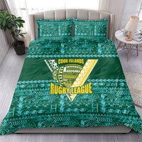 Cook Islands Island Floral Bedding Set Teal Traditional Kuki's Geometric Pattern
