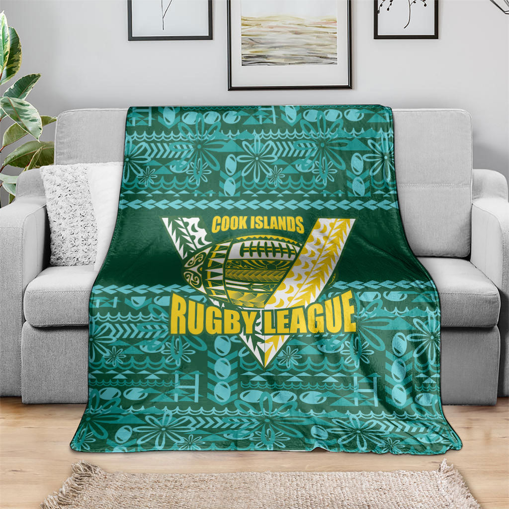 Cook Islands Island Floral Blanket Teal Traditional Kuki's Geometric Pattern