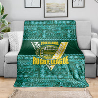 Cook Islands Island Floral Blanket Teal Traditional Kuki's Geometric Pattern