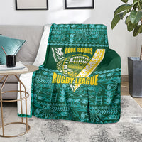 Cook Islands Island Floral Blanket Teal Traditional Kuki's Geometric Pattern