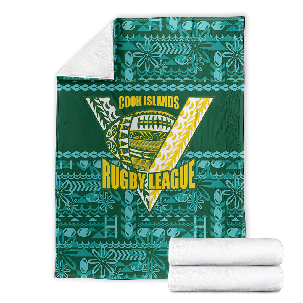 Cook Islands Island Floral Blanket Teal Traditional Kuki's Geometric Pattern