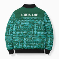 Cook Islands Island Floral Bomber Puffer Jacket Teal Traditional Kuki's Geometric Pattern
