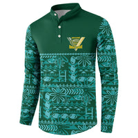 Cook Islands Island Floral Button Sweatshirt Teal Traditional Kuki's Geometric Pattern