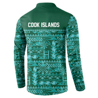 Cook Islands Island Floral Button Sweatshirt Teal Traditional Kuki's Geometric Pattern