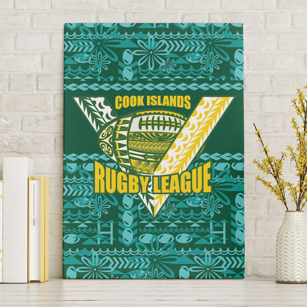 Cook Islands Island Floral Canvas Wall Art Teal Traditional Kuki's Geometric Pattern LT9 Without Frame Teal - Polynesian Pride