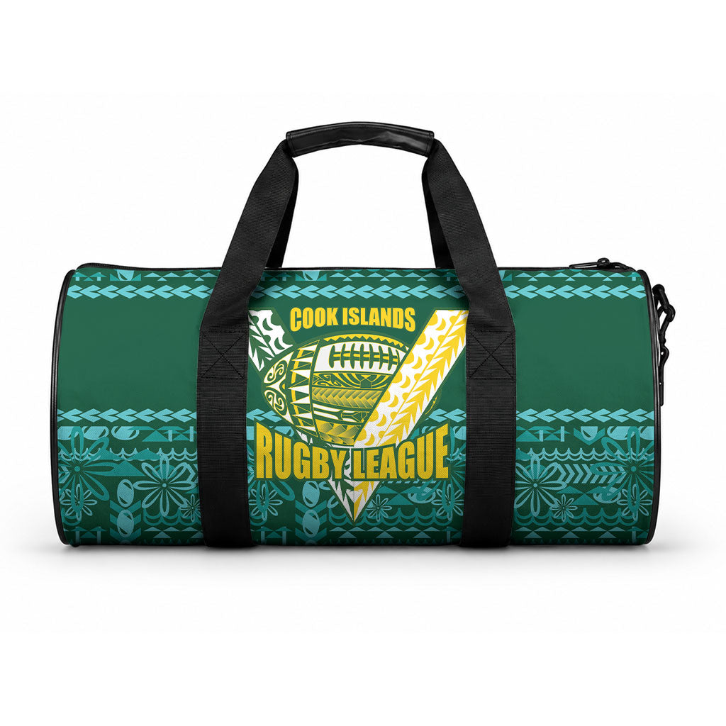 Cook Islands Island Floral Duffle Bag Teal Traditional Kuki's Geometric Pattern