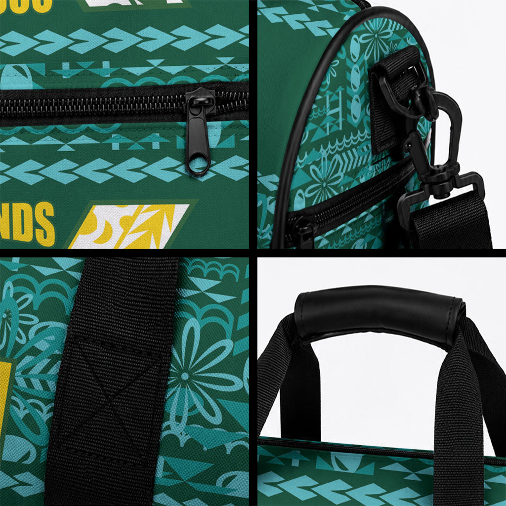Cook Islands Island Floral Duffle Bag Teal Traditional Kuki's Geometric Pattern