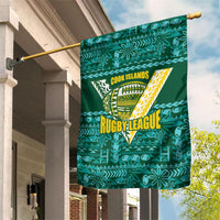 Cook Islands Island Floral Garden Flag Teal Traditional Kuki's Geometric Pattern