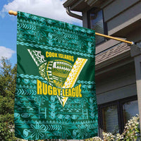 Cook Islands Island Floral Garden Flag Teal Traditional Kuki's Geometric Pattern