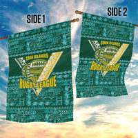 Cook Islands Island Floral Garden Flag Teal Traditional Kuki's Geometric Pattern