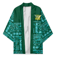 Cook Islands Island Floral Kimono Teal Traditional Kuki's Geometric Pattern