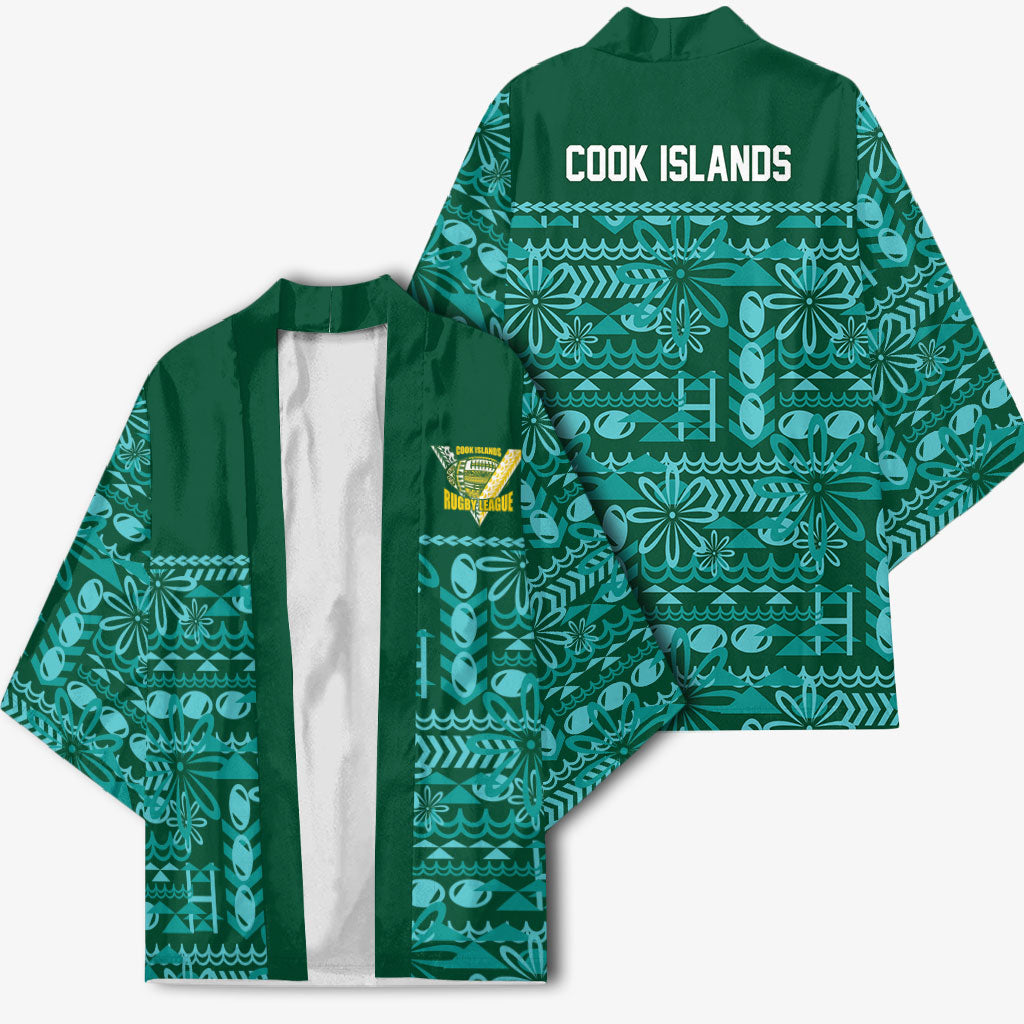 Cook Islands Island Floral Kimono Teal Traditional Kuki's Geometric Pattern